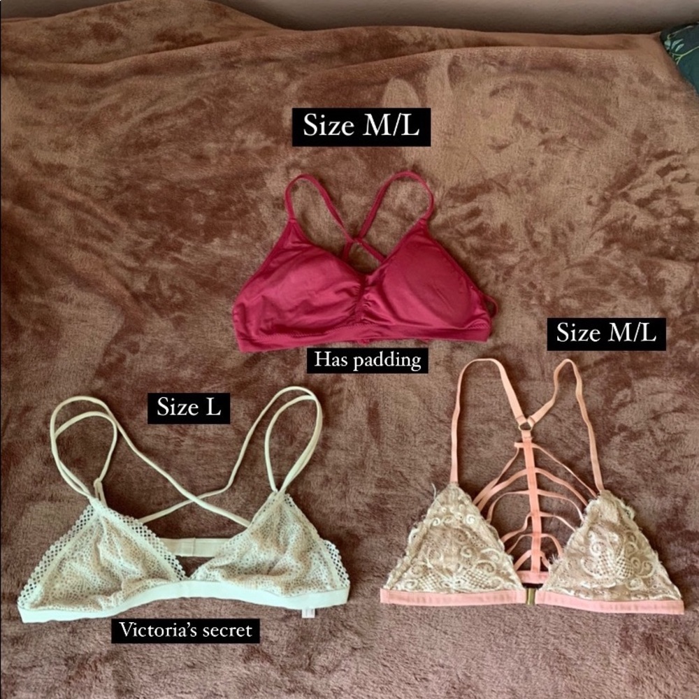 Red, White, and Pink bralettes